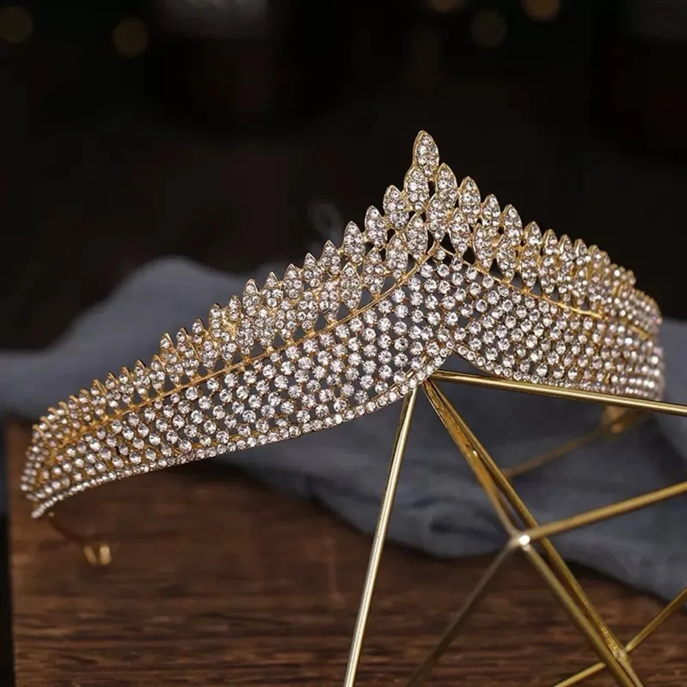 Gold Crystal Tiara Headband - Elegant Rhinestone Crown
